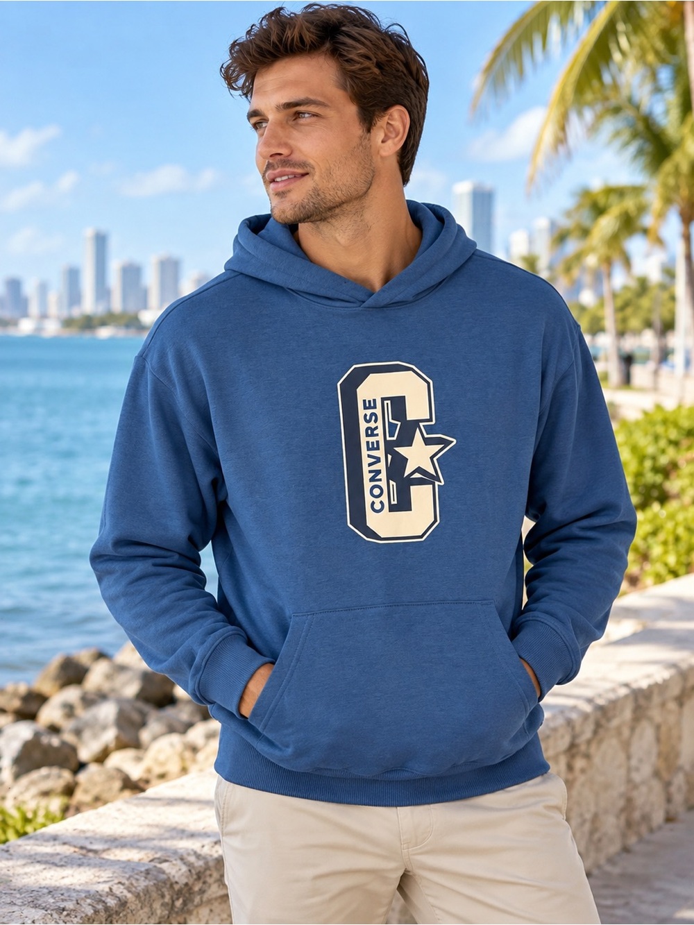 Converse Men's Navy Blue Logo Pullover Hoodie
